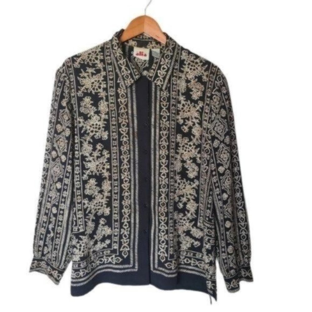 Alia Vintage 80's Floral Geometric Button Shirt 16